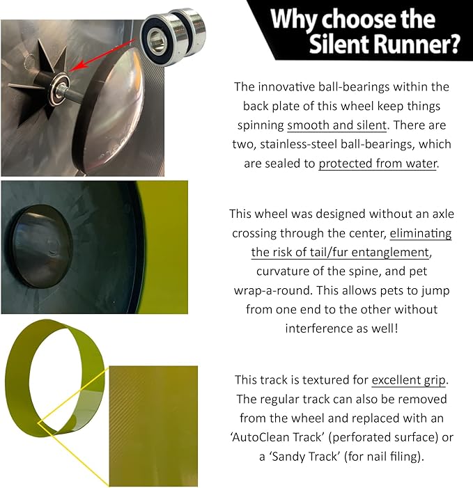 Silent Runner 12" Wide + Cage Attachment + Sandy Track - Silent, Fast, Durable Exercise Wheel - Sugar Gliders, Degus, Rats, Hedgehogs, Prairie Dogs & Small Pets