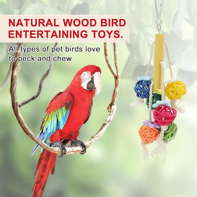 Cockatiel Toys, Bird Toys, 6 Pcs Multifunctional Natural Coconut Hideaway with Ladder Swing Hanging Bell Toy, Parrot Toys, Bird Cage Accessories