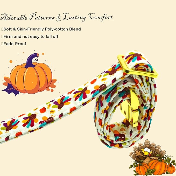 Thanksgiving Dog Collar, Turkey Dogs Collars Bow Tie Pet Collar Adjustable Pet Collars Premium Metal Buckle Autumn Leaf Necklace for X-Small Dogs