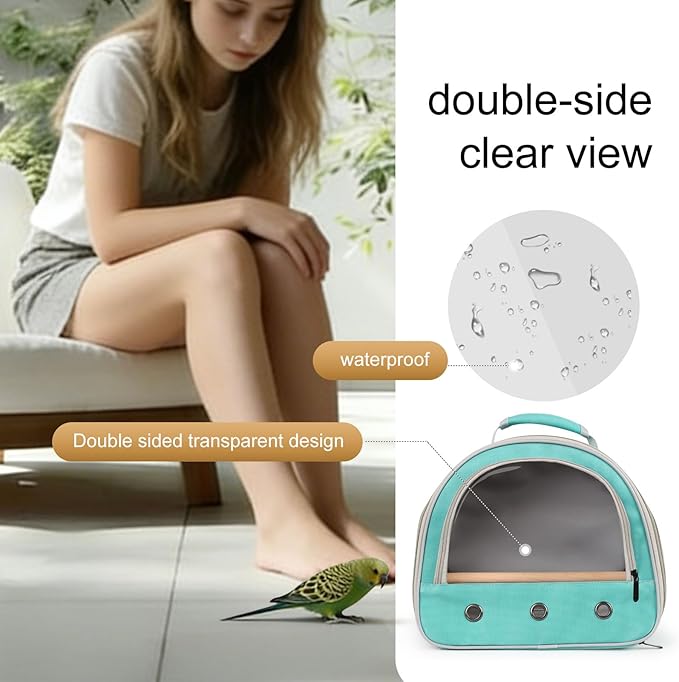 halinfer Small Bird Travel Carrier for Parakeet Budgies Parrot Cockatiel Conure, Portable Lightweight Clear Front Window with Horizontal Bar for 2 Birds Standing Perch