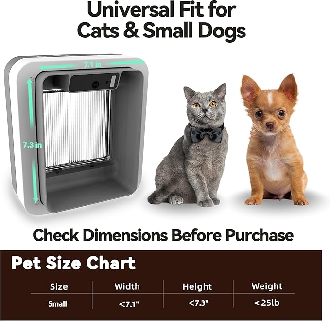 Smart Cat Door with Face Recognition – No Collar Needed, Keyless Entry for Cats（Outer Size 11.4"x10.4"）, App-Controlled Cat Door, Dual Power: Rechargeable Battery or Plug-in