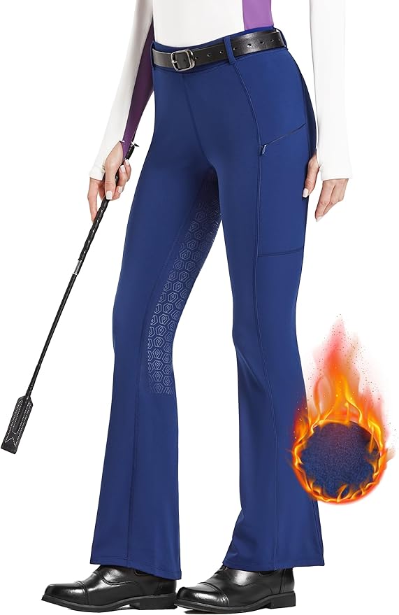 FitsT4 Sports Women's Fleece Lined Bootcut Horse Riding Pants Winter Full Seat Riding Tights with Pockets Equestrian Breeches