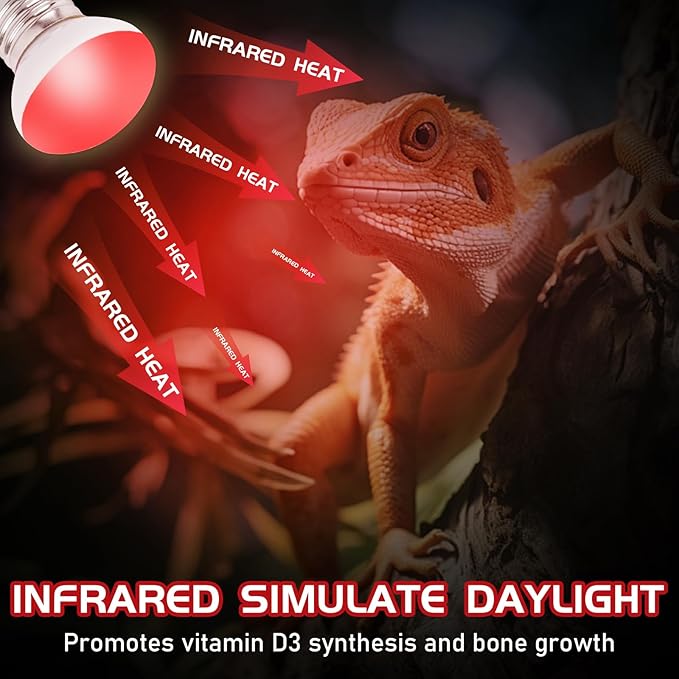 Infrared Reptile Heat Lamp, UVA Red Heat Light Bulb 40W, 2 Pack Reptile Heat Bulb, Infrared Basking Spot Light for Snake, Leopard Gecko, Turtle, Lizard