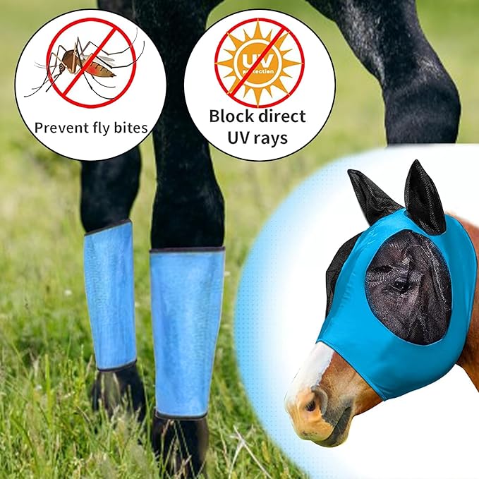 Loose Fitting Horse Fly Boots, Breathable Mesh Boots Protective Horse Leg Wraps, Horse Leggings for Preventing Flies and Mosquitoes Bites-Reduces Leg Fatigue
