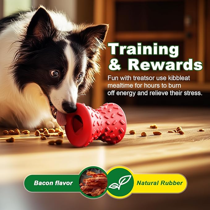 Puppy Toys, Dog Treat Toy for Traning, Interactive Toy, Treat Dispenser Toy,Natural Rubber Dumbbell Shaped, 2pcs(Red+Red)