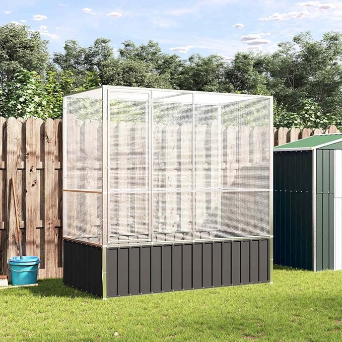 Large Metal Heavy Duty Walk-in Aviary Cage, Ample Activity Space Bird Cage with Lockable Door Also for Chickens and Rabbits, Silver 82.9"x42.1"x83.5" Steel,-403