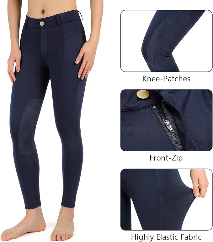 beroy Horse Riding -Pants Women Equestrian-Breeches - Ladies Training Horseback Riding Tights Full Seat Silicone Pockets