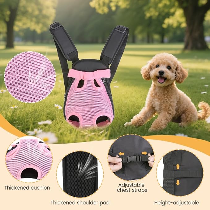 Inspack Dog Backpack Carrier/Cat Carrier, Adjustable Pet Front Carriers Travel Bag for Puppy Medium Dogs, Legs Out, Soft Ventilated Doggie Chest Carry Backpacks for Hiking/Camping, 2.5-4 lbs, Pink