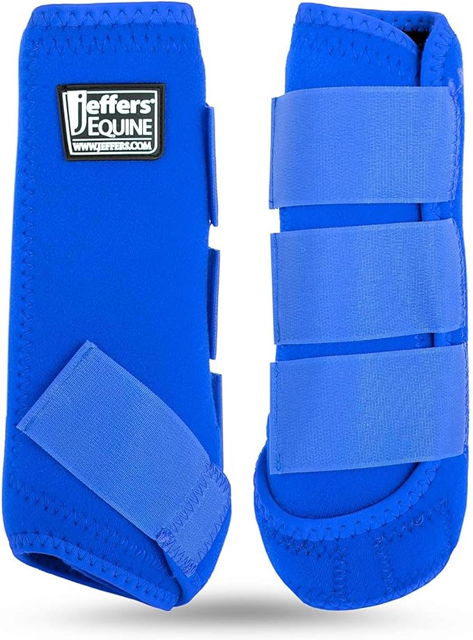 Jeffers Equine Protective Horse Boots 1 Pair Blue - Safe Neoprene Leg Guards & Comfortable Fit, Durable Strap Closures, Front & Hind Support, Equestrian Accessories for Travel & Riding - Medium