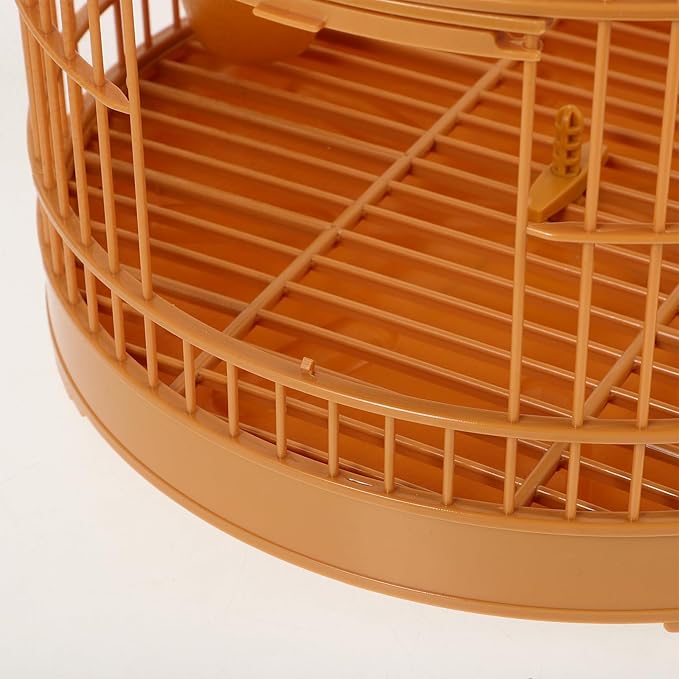 Milisten Small Bird Cage with Feeder Plastic Round Hanging Bird House Carrier with Hook for Small Birds Parakeets Finches Cockatiels B