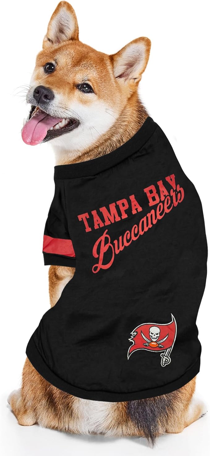 NFL Tampa Bay Buccaneers T-Shirt for Dogs & Cats, Large. Football Dog Shirt for NFL Team Fans. New & Updated Fashionable Stripe Design, Durable & Cute Sports PET TEE Shirt Outfit