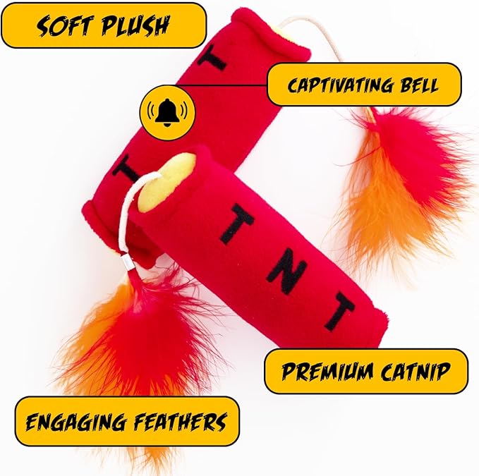 Cat Toy Grenade TNT and Cigar, Cat Toys for Indoor Cats, Kitten Toys, Catnip Toys for Cats of All Breeds, Action Themed Fun for Kicking, Biting, Chewing (Grenade, TNT, & Cigar, 3-Pack)
