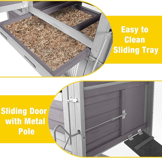 AIVITUVIN Chicken Coop for 4-6 Chickens with Wheels Chicken House with Large Run Portable Hen House Nesting Box, Metal Pull Out Tray