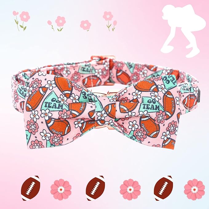 Dog Collar - Rugby with Flower Pet Collar Bows for Dogs Bowtie Pet Collar Adjustable Dog Collar Girl Boy Puppy Collar for Large Dogs