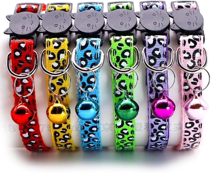 Reflective 2 Pack Breakaway Cat Collars with Bell Leopard Pattern Cute Kitty Adjustable 7.5-12.5 Inch Safe Kitten Collars Charms (Blue)