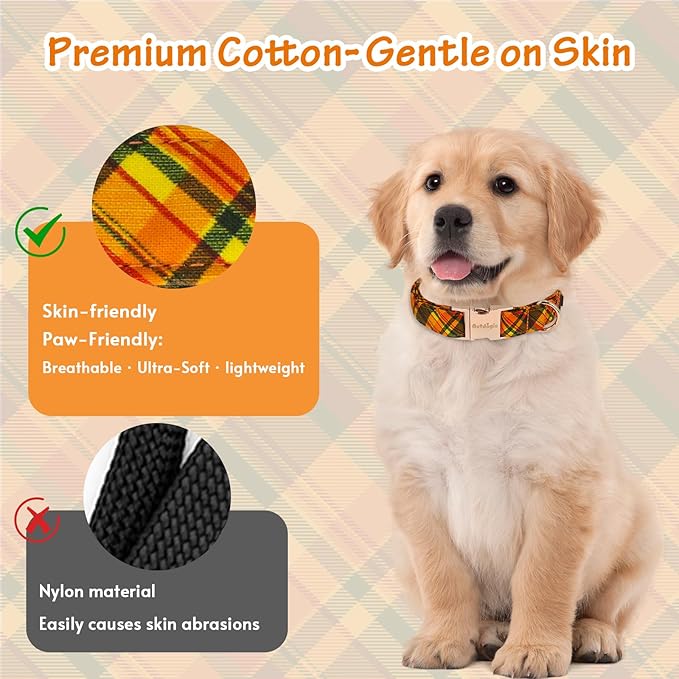 Cotton Fall Dog Collar, Halloween Dog Collars for Large Dogs, Soft Adjustable Cute Dog Collars, Brown Orange Stripe for Small Medium Large Dogs, Perfect for Girl or Boy Dog Collars-L