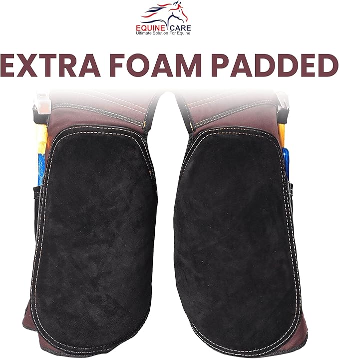Equine Care Farrier Apron Chaps – 2mm Cowhide Suede Leather, 500 GSM Canvas, 23" Length, Adjustable Waist (28–52"), Ambidextrous Knife Pockets, Magnets & Loops – Horseshoeing & Hoof Trimming.