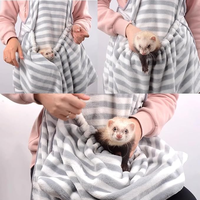 Ferret Sling Carrier Fleece Bag Soft Breathable Hands Free Shoulder Front Chest Apron Bonding Pouch Accompany Carrier for Rat Bird Hamster Rabbit Guinea Pig Rabbit (M)
