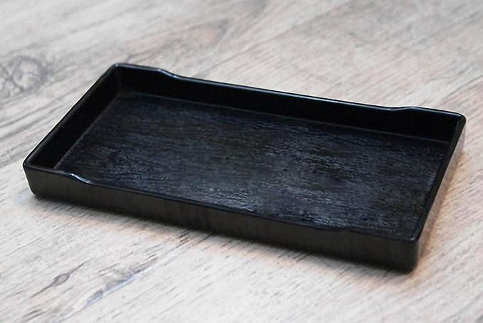 OMEM Reptile Bowl Large Food and Water Dish Enough Space Also Fit for Bath Simulated Wood Grain Surface (S, Black)