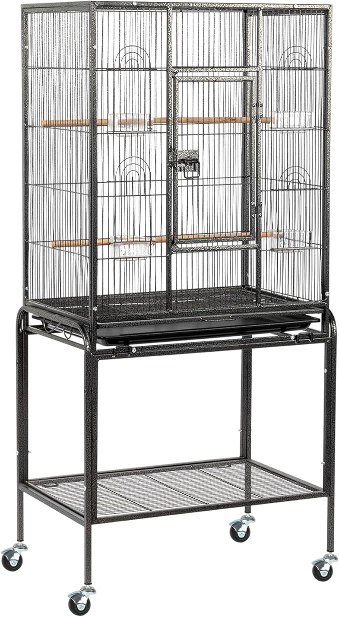 VINGLI 53-inch Large Bird Cage with Rolling Stand, Durable Wrought Iron Parakeet Cage with Slide Out Tray, Black Bird Cages for Parakeets/Lovebird/Cockatiels/Budgies and Other Small/Medium Birds