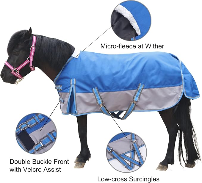Mini Horse/Pony/Foal/Miniature Size 36"-51" Lightweight Waterproof & Breathable 1200 Denier Turnout Blanket with No Filling RoyalBlue 39"