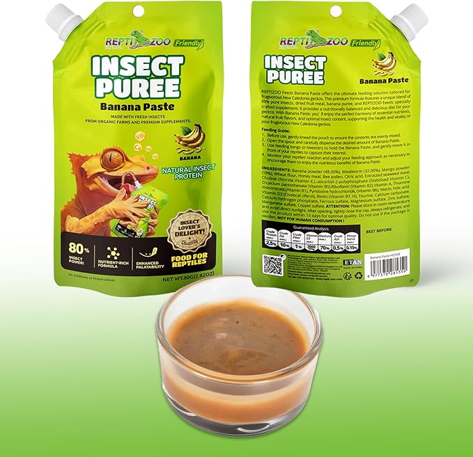 Crested Gecko Food Insect Puree, Fruit Mix Banana, Reptile Food Made with Fresh Insects 2.82oz