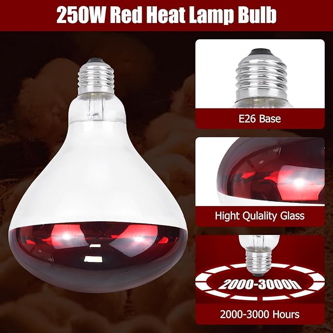 250W Infrared Heat Lamp for Chicken, Red Heat Light Bulb R125 1 Pack, Heat Lamp Bulb for Chick Croop, Reptiles, Pets, Food