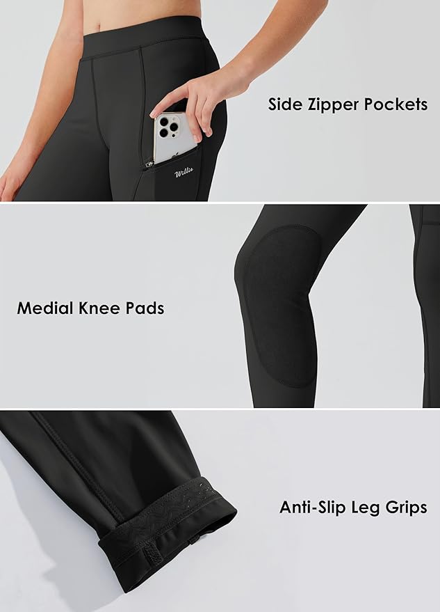 Willit Girls Horse Riding Pants Tights Kids Equestrian Breeches Knee-Patch Youth Schooling Tights Zipper Pockets