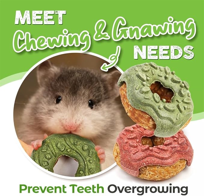 TEEWY Donut Guinea Pig Toys, Natural Vegetables, Fruits and Timothy, Hamster Chew Toys for Teeth, Gerbil Toys, Small Animal Chew Toys for Guinea Pig, Hamster, Chinchilla and Rat, 2PCS