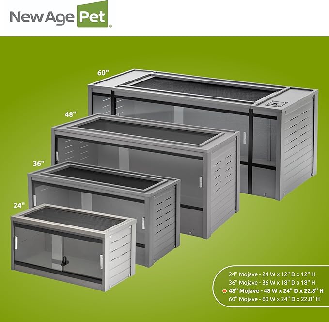 New Age Pet ECOFLEX 48-Inch Mojave Reptile Lounge in Grey- Durable Wood Plastic Composite Habitat with Vented Side Panels, Removable Sliding Glass Doors & Lock, Easy Assembly