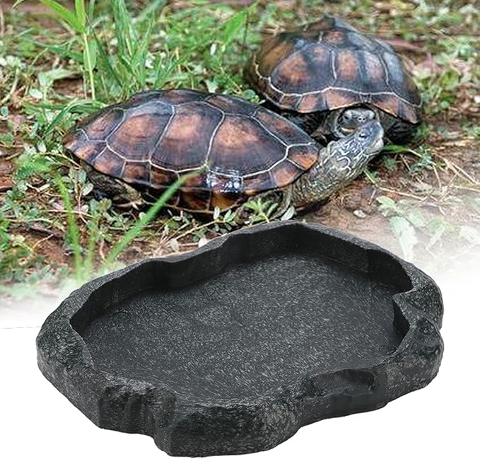 Ejoyous Reptile Rock Food Dish Water Bowl, Resin Terrarium Feeder Feeding Bowl for Tortoise Lizard Amphibian Hermit Turtles (M)