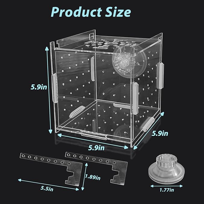 PINVNBY Acrylic Fish Breeding Box,Transparent Fish Isolation Box Acrylic Hatchery Incubator Tank with Suction Cups for Baby Fishes Shrimp Betta and Guppy（5.9" x 5.9" x 5.9"）