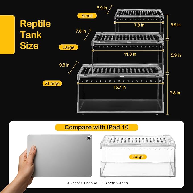 PC Small Reptile Terrarium Starter Kit,Magnetic Jumping Spider Enclosure,Hermit Crab Tank,Arboreal Tarantula Cage for Praying Mantis,Frog Vivarium,Lizard Container,Insect Housing,Gecko Habitat