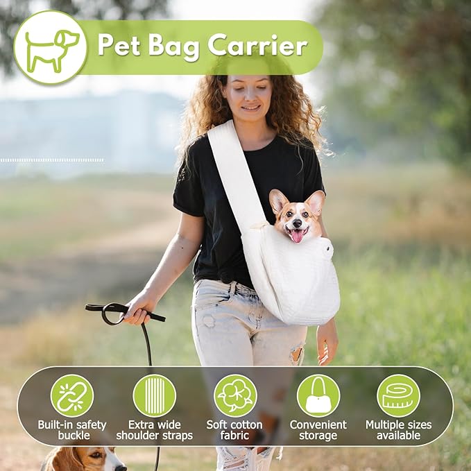 Dog Carrier Sling, Cat Backpack Carrier, Cotton Puppy Carrier Sling, Hands Dog Bag Carrier with Wide Strap Built in Safety Buckle Pocket for Small and Medium Pets (Medium)