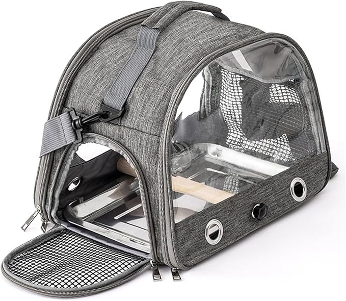 Bird Travel Cage, Bird Carrier,Transparent Bird Travel Carrier Including Standing Stick and Steel Plate,Foldable and Breathable kleintier transportbox for Small Pets