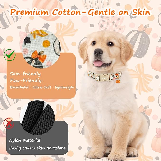 Halloween Dog Collars, Fall Dog Collar for Dogs, Fun Multi-Color Pumpkin Dog Collars for Small Dogs, Adjustable Cotton Small Dog Collar Puppy Collar for Halloween & Thanksgiving