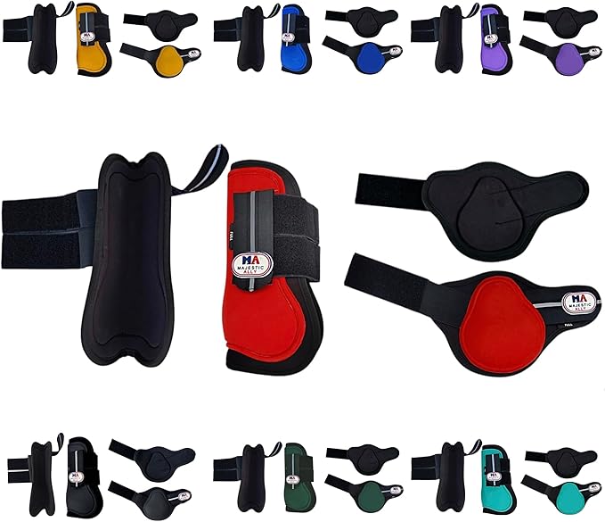 Majestic Ally Horse Leg Protection Fetlock and Tendon Boots Set, PU Shell, Neoprene Lining, Hook and Loop Closures, Multiple Colors and Sizes