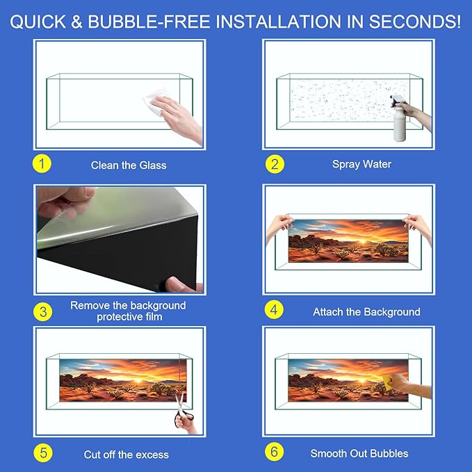 Aquarium Background & Terrarium Background – Ultra HD Static Cling, Tape-Free, Desert Sunset Design for Reptile Tank Decorations, Perfect for Bearded Dragon and Leopard Gecko Tanks 19.6 X 59 Inches
