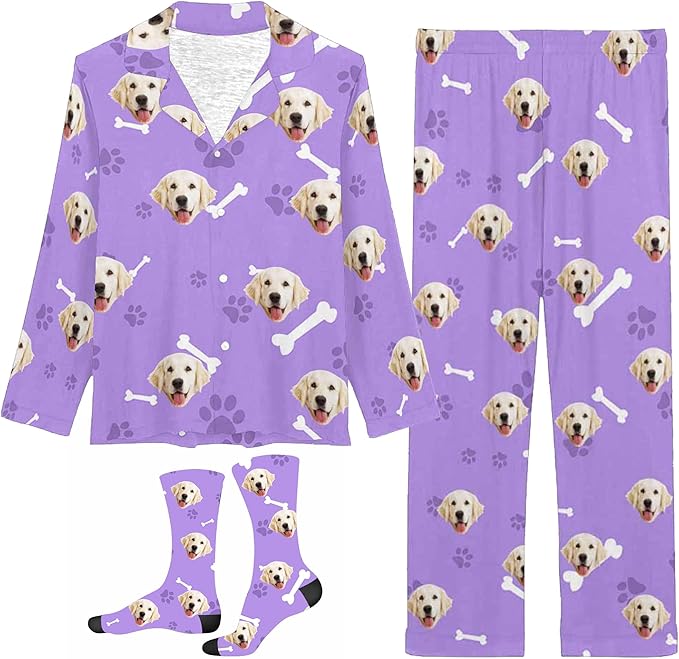 D-Story Personalized Pajamas with 1-8 Faces for Women Men, Custom Christmas Pjs, Pajamas Gifts For Family,Cat Mom,Dog Mom