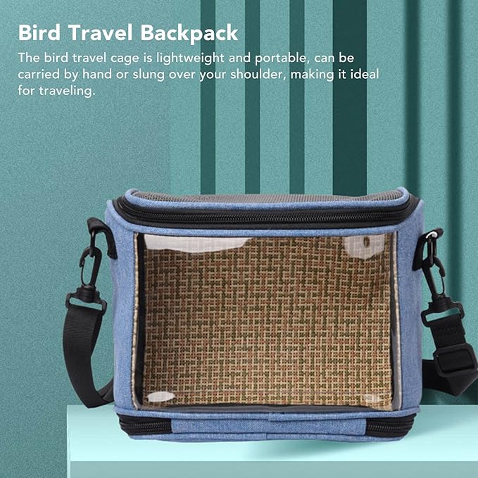 FLEXMAN Bird Carrier Bag, Portable Small Bird Travel Cage, Transparent Lightweight Breathable, Two Way Zipper Parrot Travel Cage with Side Pockets for Parrots, Birds, Hamsters, Small Lizards (Blue)