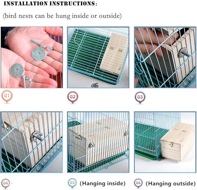 YJJKJ Wood Parakeet Nest Box Pet Bird House Parrot Breeding Mating Box Bird Cage Box for Lovebirds Cockatiel Parrotlets Budgerigar Parakeet (M)
