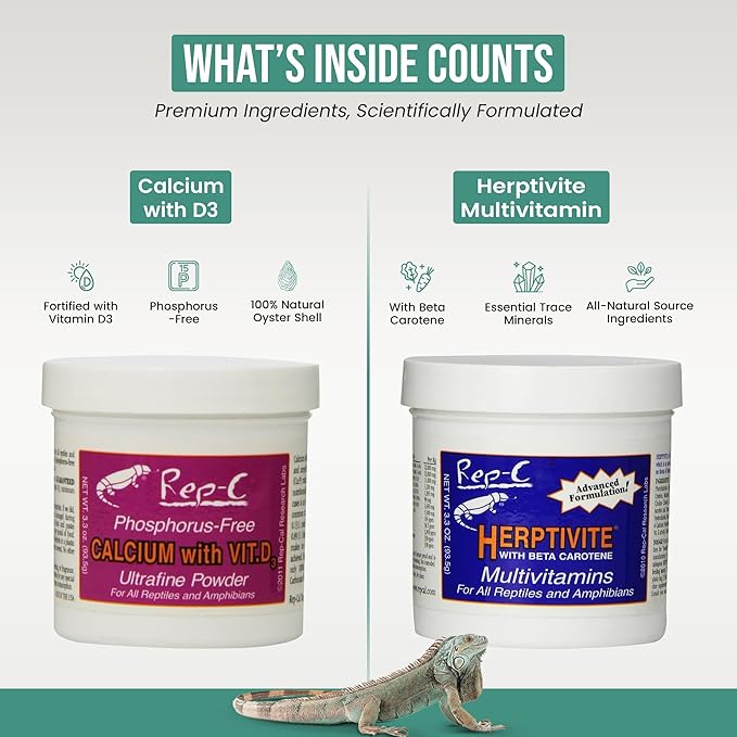 Reptile Calium with D3 3.3 oz. Herptivite multivitamin 3.3 oz. for Reptiles and Amphibians, Including Microfiber Cleaning Cloth (Herptivite multivitamin for Reptiles, Ultrafine Calium Powder with D3)