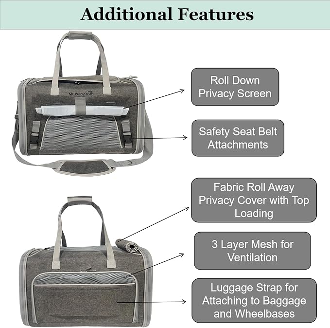 Mr. Peanut's Expandable Airline Approved Soft Sided Pet Carrier, Low Profile Gold Series Tote, Premium Brand Self Locking Zippers, Plush Faux Fleece Bedding with a Sturdy Plywood Base
