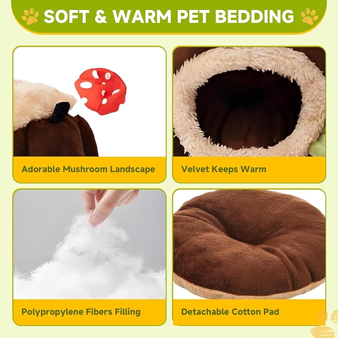 LYART Guinea Pig Hamster Bedding or Hideout for Mouse Mice Rat Ferret Bunny Fluff Bedding Bed House Cage Accessories, Dwarf Rabbits Hedgehog Bearded Dragon Warm Bedding Winter Nest Cave, Washable(1.S)