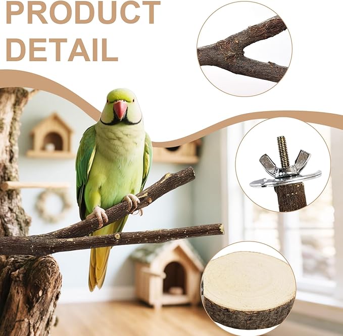 8PCS Bird Perch Natural Wooden Parrot Parakeet Toy Stand Branches Bird Cage Accessories Fork Toys Hanging Multi-Branch Perches Platform Hammock Swing Toy for Parakeets Cockatiel Conure