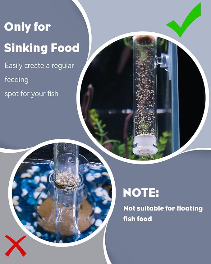 Pawfly 8 Inch Aquarium Shrimp Feeder Set, Clear Glass Tube with 2 Dishes & Suction Cups, Feeding Supplies for Fish Tanks