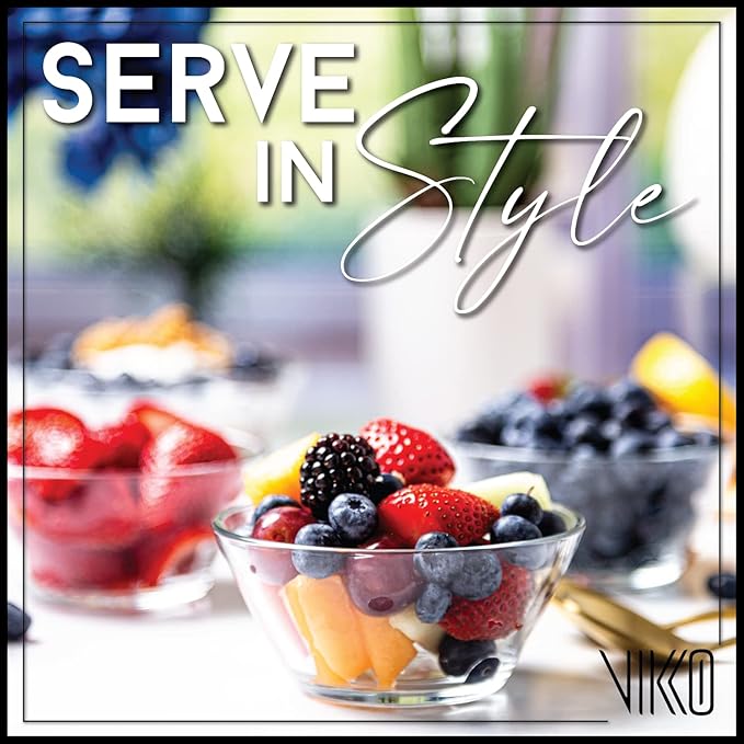 Vikko Glass Bowls - Set of 6, 7 Ounce Glass Dish for Dessert, Candy, Kitchen Prep, Dishwasher Safe