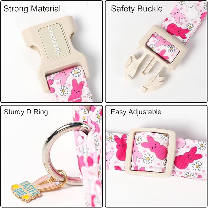 DOGWONG Easter Dog Collar, Cute Easter Pink Bunny Pet Collar Durable Holiday Girl Boy Adjustable Cotton Dog Collars for Small Dogs,S Visit The Elegant Little Tail Store