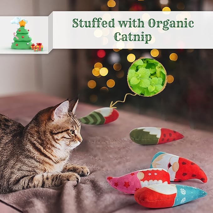 Christmas Catnip Toys Interactive Cats 5PCS Cat Nip Toy/Kitten Chew Plush Gift/Best Play Kick Stuff/Kitty Stuffed Teething Pillow/Cute and Soft Dental Gifts
