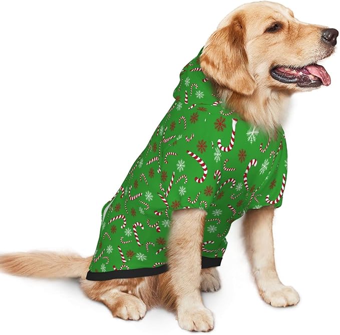 Green Candy Cane Hoodie,Christmas Cosplay Dog Clothes with Pocket and Hat Winter Clothes Sweaters X-Large